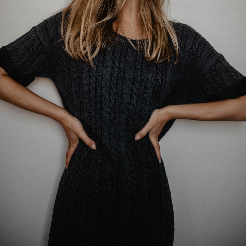 Cable knit grey sweater dress